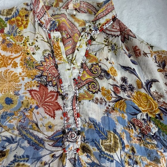 Raga Womens Floral Sequin Detail Henley Blouse Top Small Long Sleeve Multicolor - Picture 8 of 8